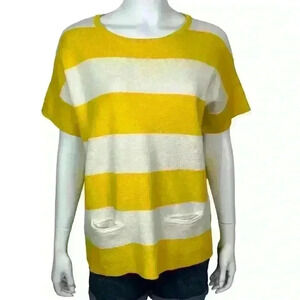 Madewell Oversized Wool Blend Boxy Knit Sweater Yellow white Stripe Size Medium
